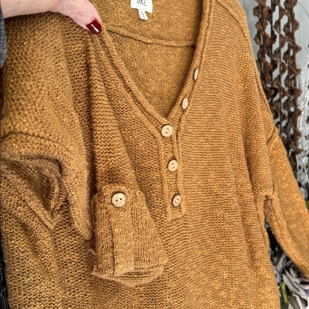 BKE Textured Knit Henley Sweater -Warm Camel- Size large
